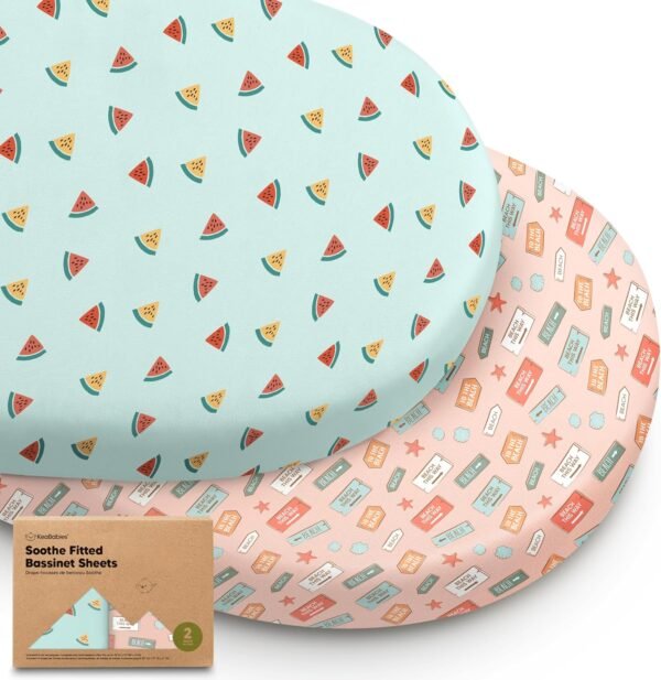 2-Pack Organic Bassinet Sheets for Girls, Boys - 100% Cotton Bassinet Mattress Sheets Compatible with Halo Bassinest Swivel Sleeper, Graco,Baby Delight,Chicco,Unisex Fitted Bassinet Sheets (Beach Day)