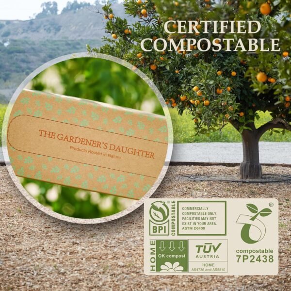 The Gardener's Daughter Compostable Trash Bags - 13 Gallon, 30 Count, Extra Strength, White, Drawstring Kitchen Waste Bag, BPI and TUV Certified, OK Home Compostable - (Evergreen) - Image 2