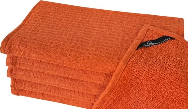 Dish Towels|Kitchen Dish Cloths Two-Sided Waffle Terry|13x28 Inches 100% Cotton Dish Rags Washing Dishes|Super Absorbent Reusable Quick Drying Dish Towels| 6-Pc Set Orange - Image 2