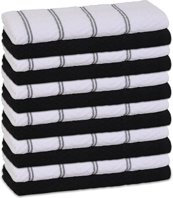 Kitchen Terry Towels [12 Pack, Black & White]-100% Cotton Dish Towels 15"x25" -Dish Cloth, Tea Towels, Cleaning Towels and Bar Towels.