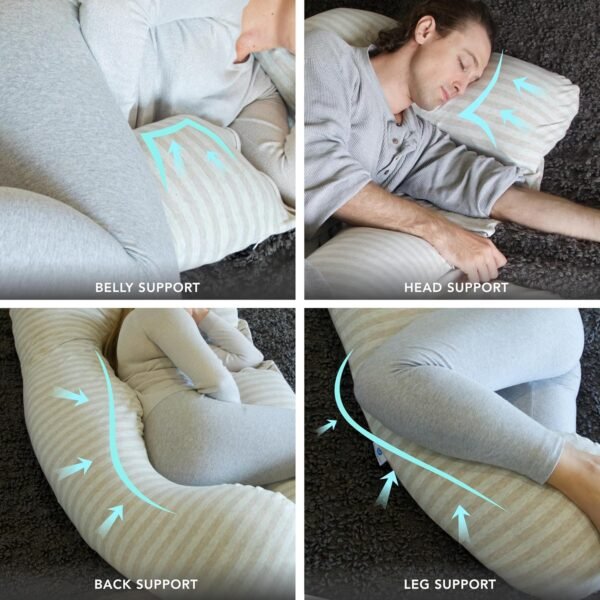 Pharmedoc Pregnancy Pillows, U-Shape Full Body Pillow -Removable Jersey Cotton Cover - Sand Stone - Pregnancy Pillows for Sleeping - Body Pillows for Adults, Maternity Pillow and Pregnancy Must Haves - Image 5