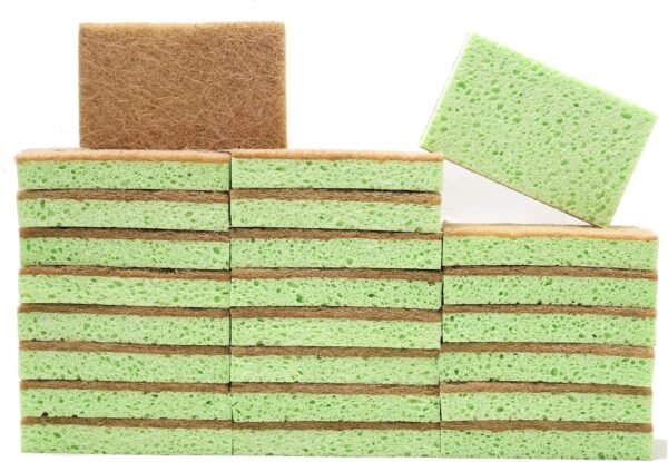 Natural Sponge by Scrubit - 24-Pack - Biodegradable Cellulose Natural Sponges for Dishes with a Tough Eco-Friendly Scouring Pad for Kitchen and Bathroom – Non-Stick Plant-Based Compostable Sponges - Image 7
