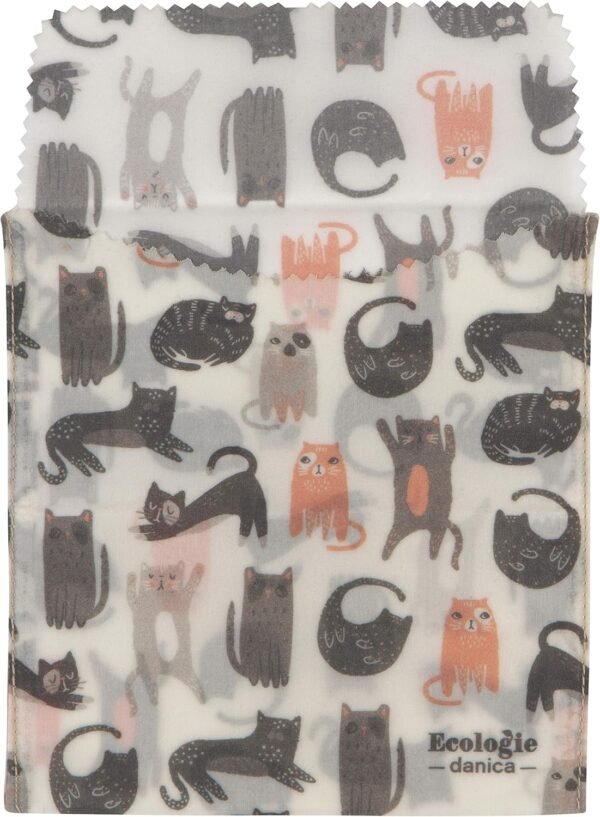 Ecologie by Danica Reusable Beeswax Sandwich Bag Cats, Reusable Food Storage Wrap, W6.5 x L6.5", Set of 2 - Image 3