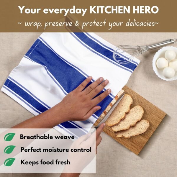 Native Fab Blue Kitchen Towels 18x28 Inch, Set of 4, Wide Stripe, Super Absorbent, Quick Dry, Soft, 100% Cotton Dish Towels for Wiping Hands, Drying Dishes, Cleaning Dishcloths Set - Ink Blue - Image 7