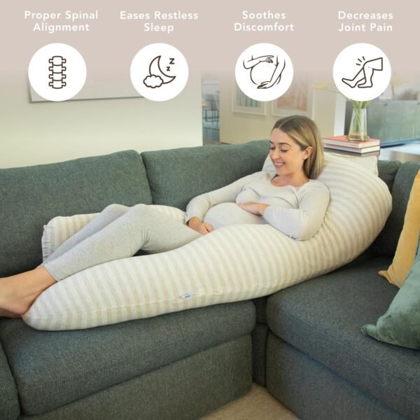 Pharmedoc Pregnancy Pillows, U-Shape Full Body Pillow -Removable Jersey Cotton Cover - Sand Stone - Pregnancy Pillows for Sleeping - Body Pillows for Adults, Maternity Pillow and Pregnancy Must Haves - Image 6
