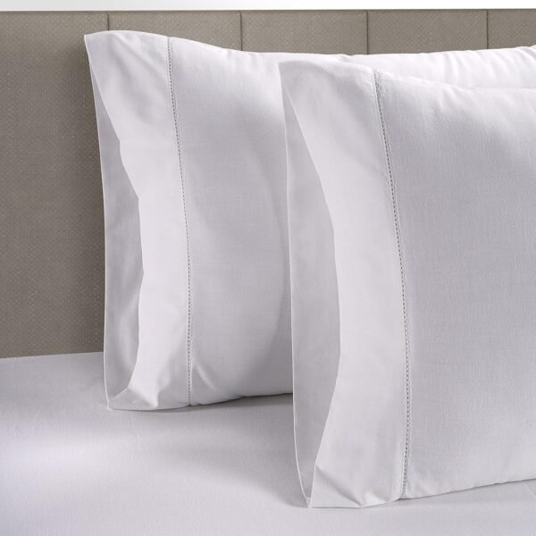 Lane Linen 100% Organic Cotton Pillow Cases Queen Size Set of 2 (20"x26") - Cotton Pillowcases Queen Size - Soft White Pillow Cases Set of 2 - Queen White Pillow Case Pack of 2 - White - Image 2