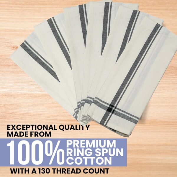 WHITEWRAP Kitchen Towels | Cotton Dish Towels for Drying Dishes| Absorbent Kitchen Dish Towels, Dishcloths| Tea Towels for Embroidery for Easter|15"x25" Stripe Black Towels 6-Pack - Image 3
