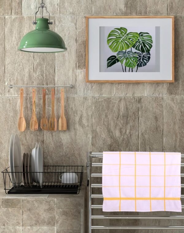 Terry Kitchen Towels Set of 4 White Checks | Dish Towels 16 x 26 Inches | Super Soft and Absorbent |100% Cotton Dish Rags for Drying Dishes | Quick Drying Kitchen Hand Towels | Yellow - Image 4