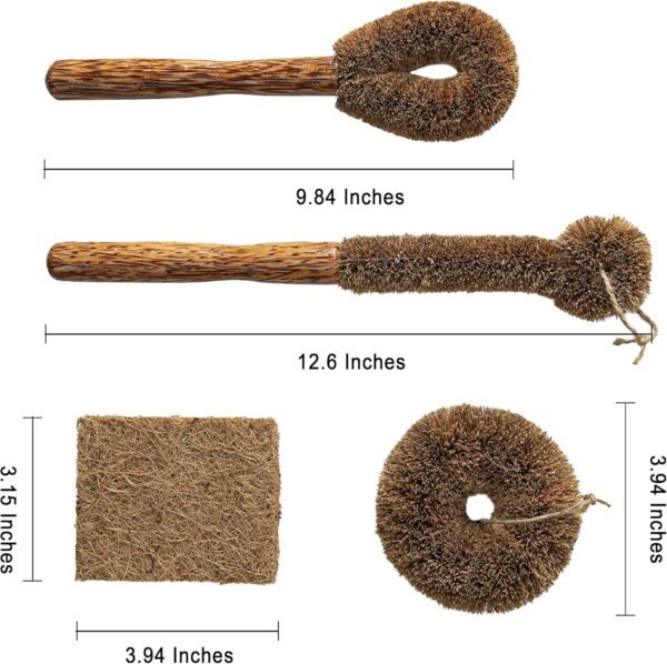 Natural Coconut Srub Brush Set of 8, Cleaning Brush with Handle for Dish, Bottle, Vegetable, Pan, Pot, Planted Based Coconut Fibers, 8 pcs Kitchen Tool, Sturdy, Deep Cleaning - Image 6