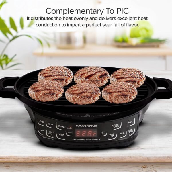 Nuwave Cast Iron Grill, 12.42”x10.21” Non-Stick Grilling Surface, Deep Grill Ridges, Pre-Seasoned, Stay-Cool Silicone Handles, Easy-to-Clean,Oven Safe,Stovetop,BBQ,Fire & Smoker,Induction-Ready,Black - Image 6