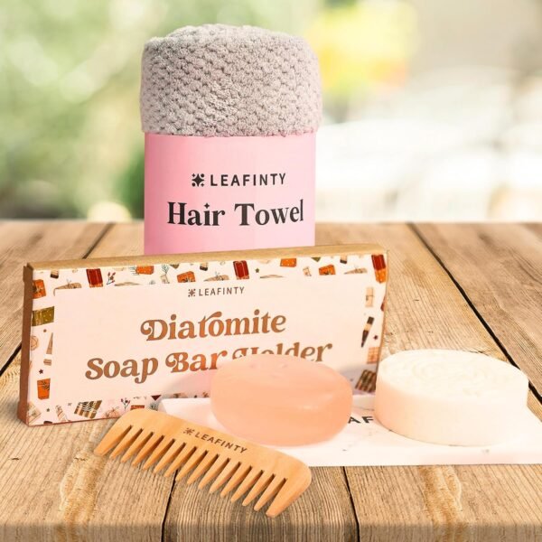 Bath Set for Women Christmas Beauty Spa Relaxation Kit: Includes Rice Shampoo Bar, Body Wash Bar, Soap Bar Holder, Wide-Tooth Hair Comb, and Microfiber Hair Towel – Perfect Bath Xmas Gifts for Women - Image 2