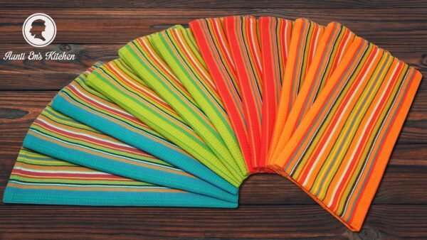 Kitchen Dish Towels Salsa Stripe | 100% Natural Absorbent Cotton Salsa Towels | Multi Purpose Waffle Tea Towels for Drying & Cleaning | Festive Red, Orange, Green and Blue (28 x 16 inches), 12-Pack - Image 2