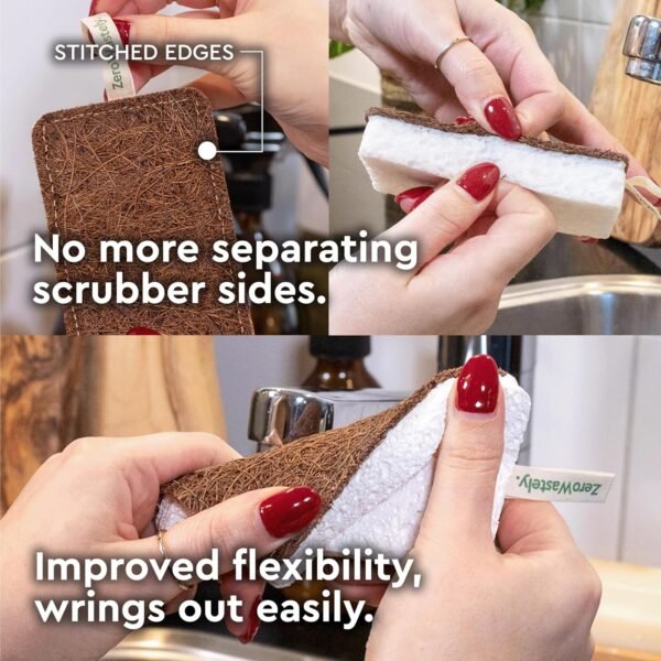 Natural Sponges for Dishes - More Durable and Genuinly Eco Friendly Sponges - 100% Coconut Sponge - Zero Polyester Odor Free Biodegradable Kitchen Sponges - Stiched Compostable Sponges by ZeroWastely - Image 3