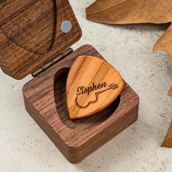 Engraved Guitar Pick Box, Guitar Shaped Guitar Pick Box, Personalized Wood Guitar Picks Box, Plectrum Box Guitar Player Gift, Christmas Gift For Him - Image 2