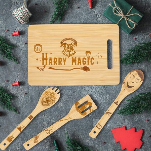 Harry Magic Kitchen Accessories, Unique Harry Gifts for Women Adult, Bamboo Cutting Board Set with Spoons and Apron Bamboo Cooking utensils, Christmas Gifts for Cooking Lovers - Image 6
