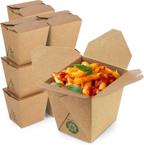 Fit Meal Prep 50 Pack 32 oz Chinese Take Out Boxes - 4.5x4” Plain Kraft Paperboard Food Containers, Leak and Grease Resistant Quart Size Asian Rectangle To Go Boxes, Candy Buffet Box and Party Favors