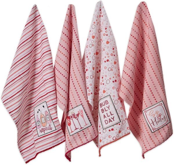 DII Decorative Cotton Kitchen Dish Towel Set, 18x28, Pop Fizz Sip, 4 Piece