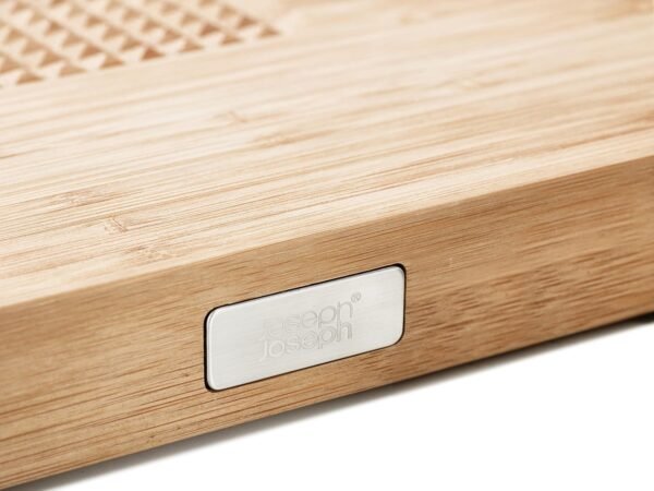 Joseph Joseph Cut & Carve Bamboo Cutting Board with Food Grip and Angled Surface Yellow Large - Image 5