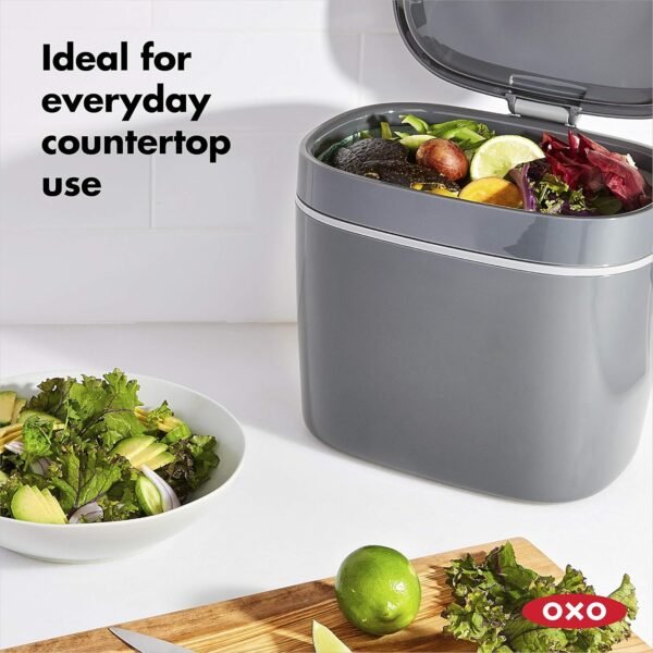 OXO Good Grips EASY-CLEAN COMPOST BIN - CHARCOAL - 1.75 GAL/6.62 L, Plastic, 8.3"L x 10.15"W x 12"H - Image 3