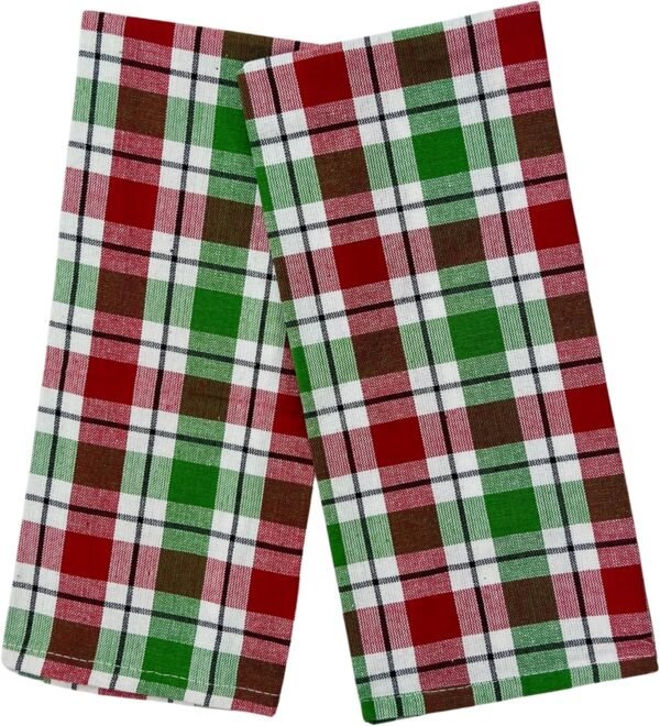 Holiday Christmas Kitchen Dish Hand Towels: Traditional Tartan Design, Red Green White, 100% Cotton 15" x 25" for Hands, Dishes or Home Decor, 4 Pc Set - Image 4