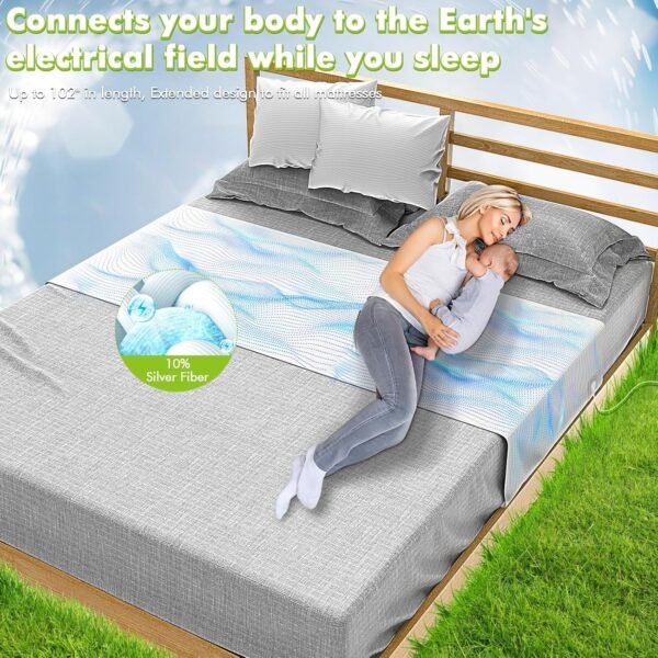 Grounding Sheets for Bed, 92% Organic Cotton + 8% Pure Silver Fiber,Enjoy The Grounding Effect Indoors, for Better Sleep, Pain and Stress Relief, Grounding Mat Set Comes with Grounding Cord - Image 3