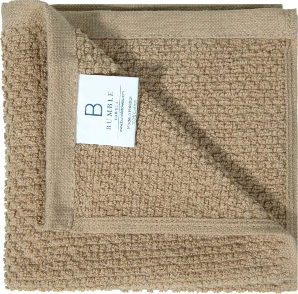 Bumble Premium Dish Cloths Towel 12"x12" | 100% Natural Ring Spun Cotton Tea Towel Set | 430 GSM | Highly Absorbent & Soft Dish Towels | 8 Pack - 4 Popcorn Striped & 4 Solid Kitchen Towels - Tan - Image 3
