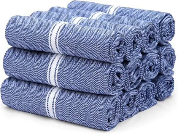 THREAD SPREAD Kitchen Towels Set - 100% Cotton Dish Towels for Kitchen - Pack of 12 Super Absorbent Kitchen Hand Towel - Blue Tea Towels - Quick Dry & Soft Durable Dish Cloths - 15”x25”, Blue Chambray