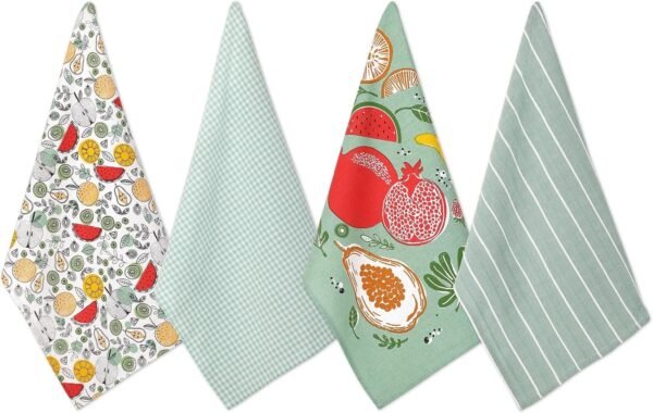 Folkulture Kitchen Towels with Hanging Loop, Set of 4, 100% Recycled Cotton Spring Dish Towels for Drying Dishes, 28"x20" Tea Towels or Decorative Kitchen Hand Towels for Farmhouse Décor (Fruity)