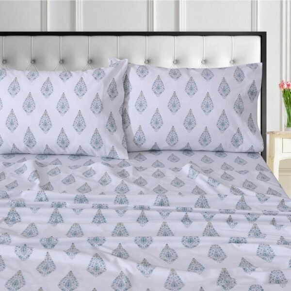 Tribeca Living Organic Cotton Cal King Percale Sheets - 400 Thread Count, Extra Deep Pocket, Smooth, Crisp and Breathable, 4-Piece Bedding Set, Evelyn - Image 2