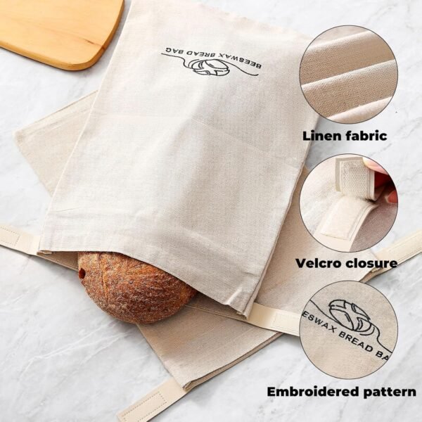 Bread Bags for Homemade Bread. Linen Beeswax Bread Bags. Sourdough Bread Bags. Beeswax Bread Bag（2 Pack). Reusable Bread Bags. Linen Bread Bags for Homemade Bread. XL-Bread Storage Bags. ZSHLXM - Image 4