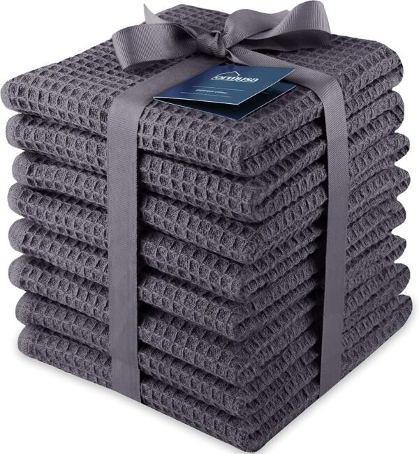 100% Cotton Kitchen Dish Cloths, 6 Pack Waffle Weave Ultra Soft Absorbent Dish Towels for Drying Dishes Quick Drying Kitchen Towels Dish Rags, 12 X 12 Inches, Dark Grey