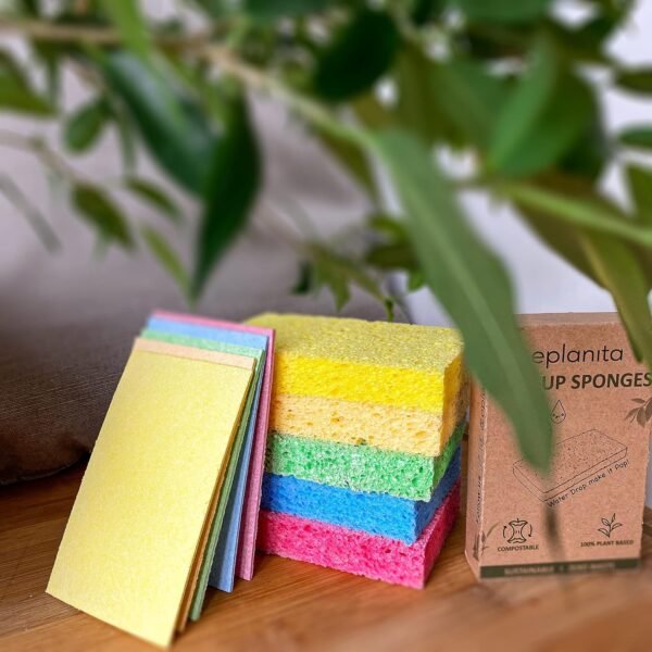 EPLANITA Pop-Up Sponges (5 Pack) Natural Cellulose, Compostable, Scratch-Free Cleaning for Kitchen & Bathroom, Washing Up, Eco Scrub, DIY Crafts - Image 6
