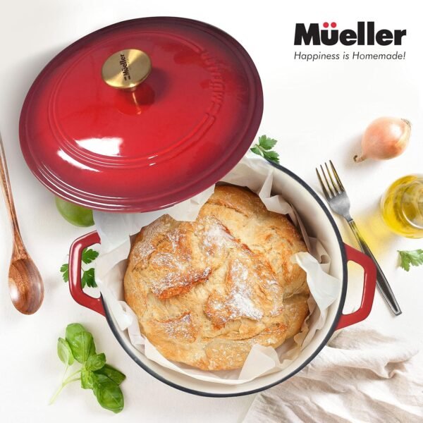 Mueller 6 Qt Enameled Cast Iron Dutch Oven, Heavy-Duty Casserole Dish and Braiser Pan with Lid and Stainless Knob, Safe for All Cooktops - Image 7