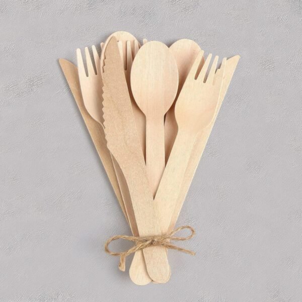Compostable Cutlery Set - 500 Pieces Wooden Compostable Utensils - [200 Spoons, 200 Forks, 100 Knives] - Disposable Wooden Cutlery, Eco Friendly Forks and Spoons, Disposable Cutlery Set Party Utensils - Image 4