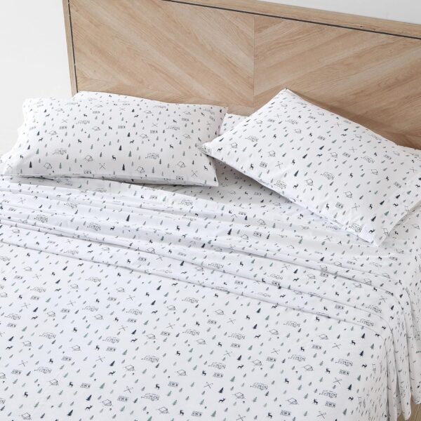Eddie Bauer - Twin Sheets, Cotton Percale Bedding Set, Crisp & Cool Home Decor (Campout Dark Blue,3 Pieces, Twin) - Image 2