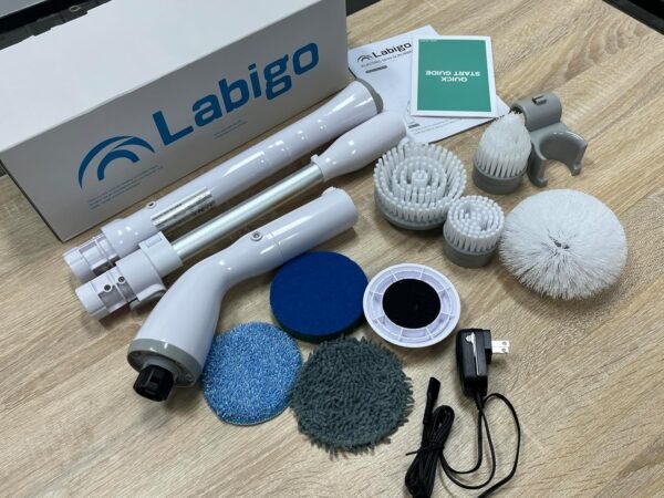 LABIGO Electric Spin Scrubber LA1 Pro, Cordless Spin Scrubber with 7 Replaceable Brush Heads and Adjustable Extension Handle, Power Cleaning Brush for Bathroom Floor Tile (White) - Image 8