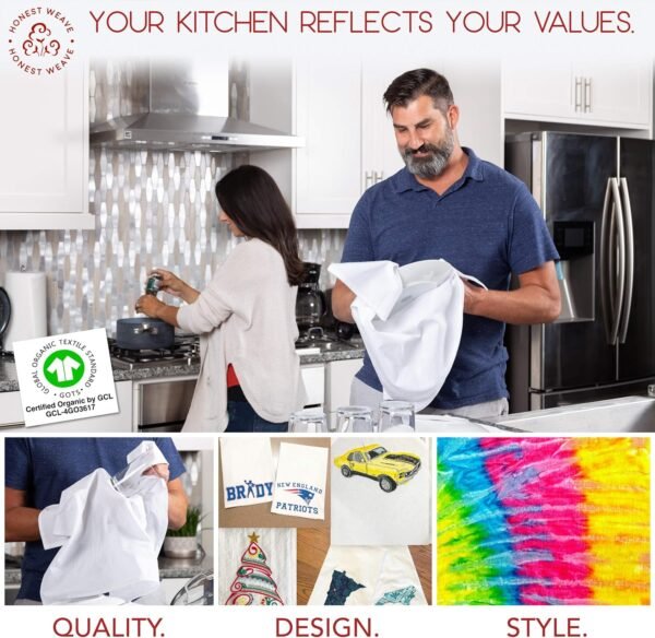 GOTS Certified 100% Organic Flour Sack Cotton Kitchen Hand and Dish Towel Sets - Extra Large 27x27 inches, Fully Hemmed, 12-Pack, Natural Tan - Image 8
