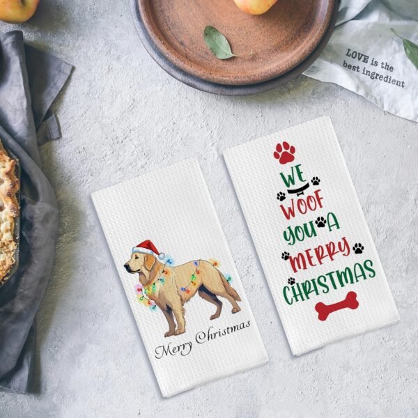 Funny Christmas Dog Kitchen Towels,Christmas Hand Towels,Christmas Dog Waffle Weave Kitchen Dish Towels,Golden Retriever Tea Dish Towels For Kitchen Bathroom,Gifts For Dog Lovers(16×24 set of 2) - Image 4