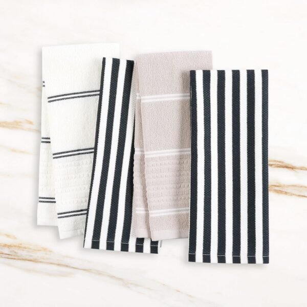 Kate Spade New York Botanical Stripe Kitchen Towels 4-Pack Set, Absorbent 100% Cotton, Black/Beige, 17"x28" - Image 3