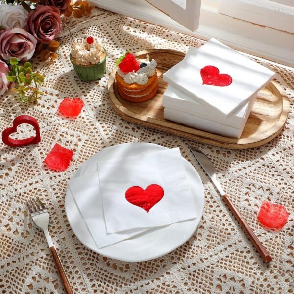Janlaugh 200 Pcs Valentine Disposable Red Foil Love Heart Hand Napkins Decorative Paper Guest Towels for Valentine's Day Party Kitchen Lunch Dinner - Image 7