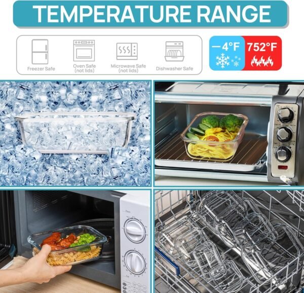 Vtopmart 18Pack Glass Food Storage Containers with Lids, Meal Prep Containers, Airtight Lunch Containers Bento Boxes with Leak Proof Locking Lids for Microwave, Oven, Freezer, Dishwasher - Image 7