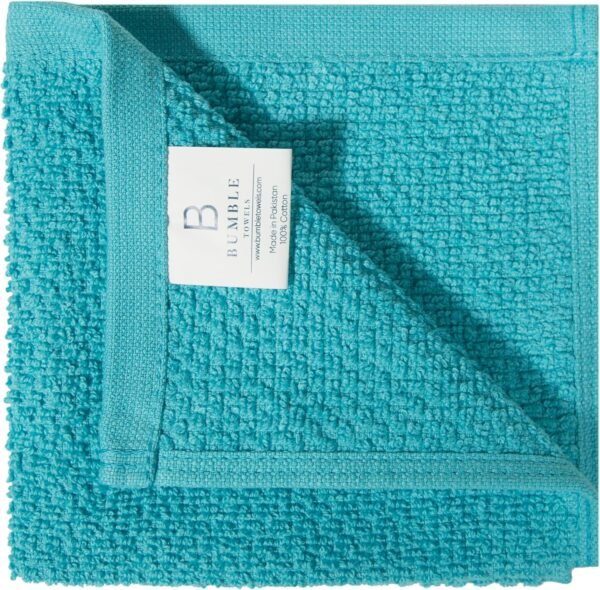 Bumble Premium Dish Cloths Towel 12"x12" | 100% Natural Ring Spun Cotton Tea Towel Set | 430 GSM | Highly Absorbent & Soft Dish Towels | 8 Pack - 4 Popcorn Striped & 4 Solid Kitchen Towels - Aqua - Image 3
