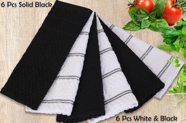 Kitchen Terry Towels [12 Pack, Black & White]-100% Cotton Dish Towels 15"x25" -Dish Cloth, Tea Towels, Cleaning Towels and Bar Towels. - Image 4