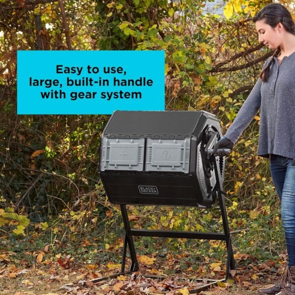 BLACK+DECKER Compost Tumbler, Dual Chamber Composter, 40 Gallon, Easy Handle System for Composting - Image 3