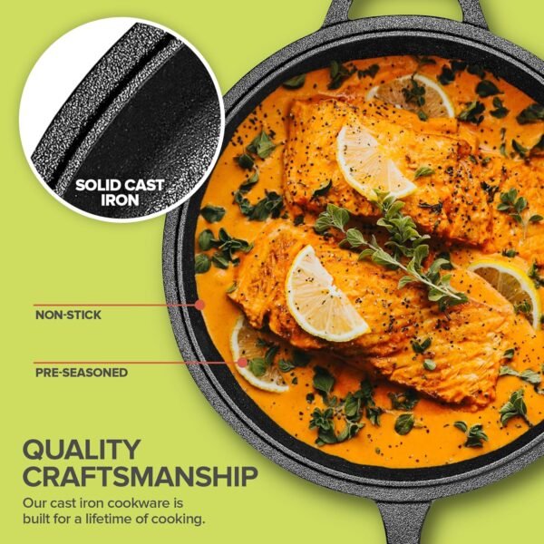 Modern Innovations 3-in-1 Dutch Oven, Cast Iron Pan (3.2QT) and Cast Iron Skillet (1.6QT) Combo, Cast Iron Pan with Lid, Preseasoned Cast Iron Pots and Pans Set, RV or Lodge Camping Cast Iron Set - Image 4