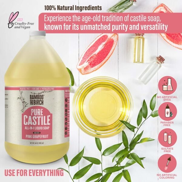 Pure Castile Soap Liquid Organic, Certified Palm Oil Free Natural Soap, Citrus Grapefruit, 1 Gallon - Image 5