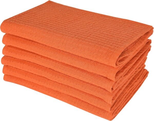 Dish Towels|Kitchen Dish Cloths Two-Sided Waffle Terry|13x28 Inches 100% Cotton Dish Rags Washing Dishes|Super Absorbent Reusable Quick Drying Dish Towels| 6-Pc Set Orange