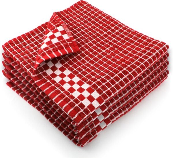Fecido Classic Dark Kitchen Dish Towels with Hanging Loop - Heavy Duty Absorbent Dish Clothes - European Made 100% Cotton Tea Towels - Set of 4, Red