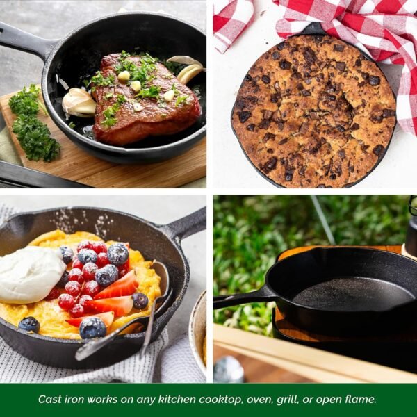 Nonstick Pan, Premium Pre-Seasoned Cast Iron Skillet, Frying Pan for Oven, Stove or Grill, Safe for Indoor & Outdoor – 12.5 Inch - Image 4