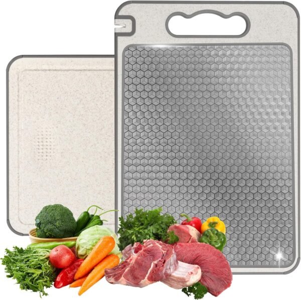 Stainless Steel Cutting Board,Double Sided Meat Chopping Board for Kitchen, Wheat straw pp Large Cutting Board,Scratch-resistant Mesh Design,Dishwasher Safe